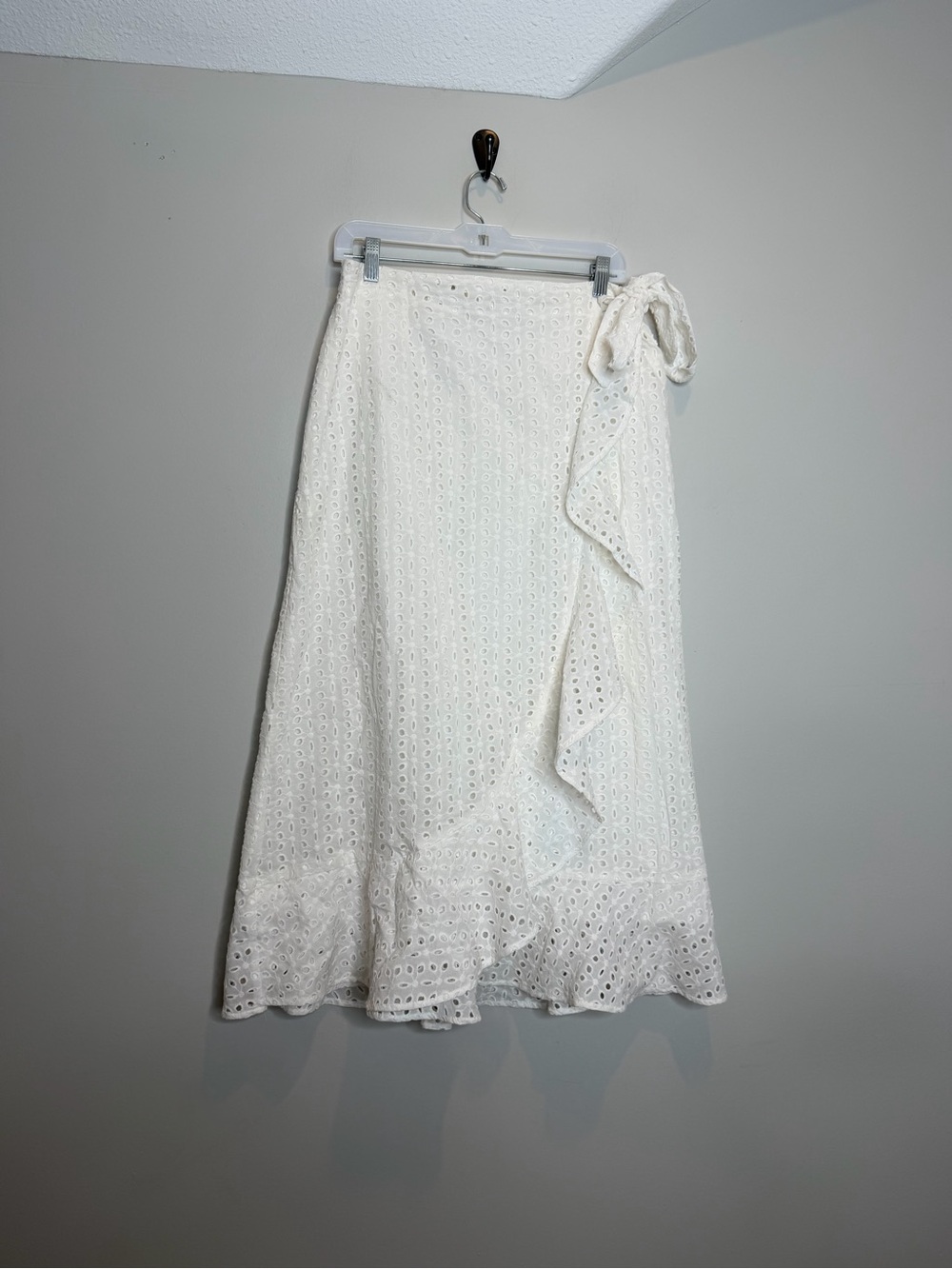 Passport White Eyelet Faux Wrap Maxi Skirt XL Boho Cottagecore Summer Beach